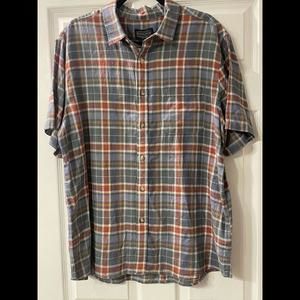 Pendleton Blue Multicolor Plaid Linen Blend Short Sleeve Shirt Mens Size XLarge